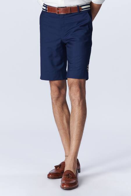 Buy_S&N By Shantnu Nikhil_Blue Suede Plain Shorts_Online_at_Aza_Fashions