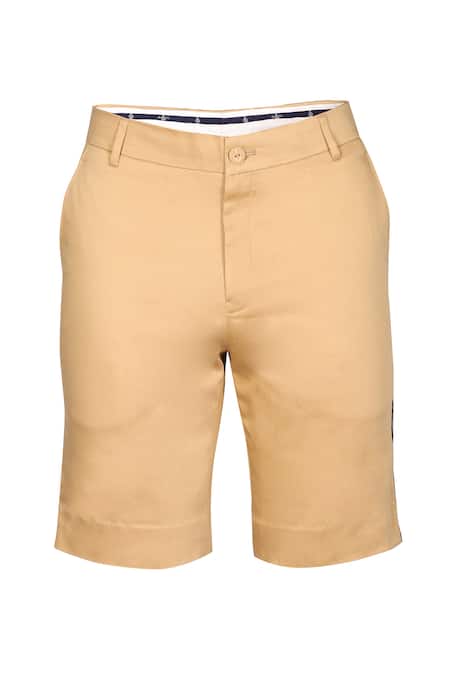 S&N By Shantnu Nikhil_Beige Cotton Embroidery Tailored Shorts_Online_at_Aza_Fashions
