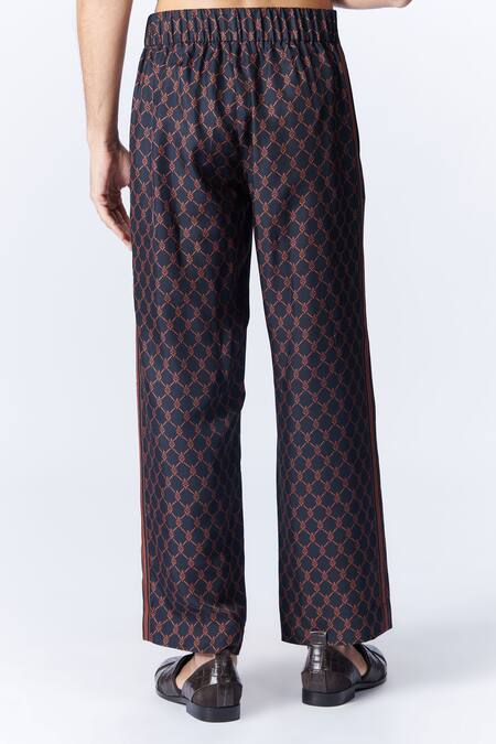 Shop_S&N By Shantnu Nikhil_Black Twill, Silk Embroidery Adamas Print Trouser_at_Aza_Fashions
