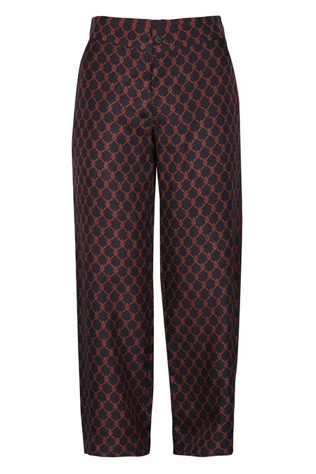 S&N By Shantnu Nikhil_Black Twill, Silk Embroidery Adamas Print Trouser_Online_at_Aza_Fashions