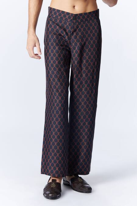 Buy_S&N By Shantnu Nikhil_Black Twill, Silk Embroidery Adamas Print Trouser_Online_at_Aza_Fashions