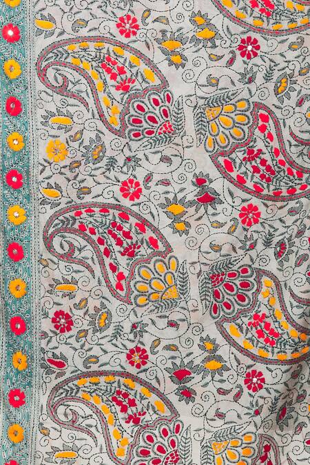 Shop_Naintara Bajaj_Grey Chanderi Sequins Phulkari Work Dupatta_Online_at_Aza_Fashions