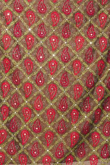 Shop_Naintara Bajaj_Brown Chanderi Sequins Phulkari Embroidered Dupatta_Online_at_Aza_Fashions