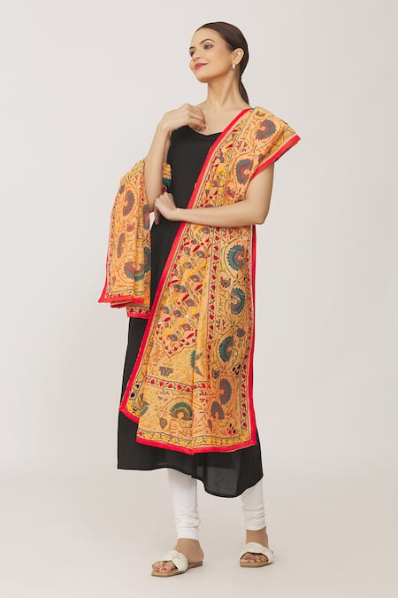 Naintara Bajaj Orange Chanderi Sequins Phulkari And Work Dupatta Online at Aza Fashions Naintara Bajaj_Orange Chanderi Sequins Phulkari And Work Dupatta_Online_at_Aza_Fashions