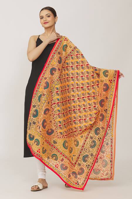 Buy Naintara Bajaj Orange Chanderi Sequins Phulkari And Work Dupatta Online at Aza Fashions Buy_Naintara Bajaj_Orange Chanderi Sequins Phulkari And Work Dupatta_Online_at_Aza_Fashions