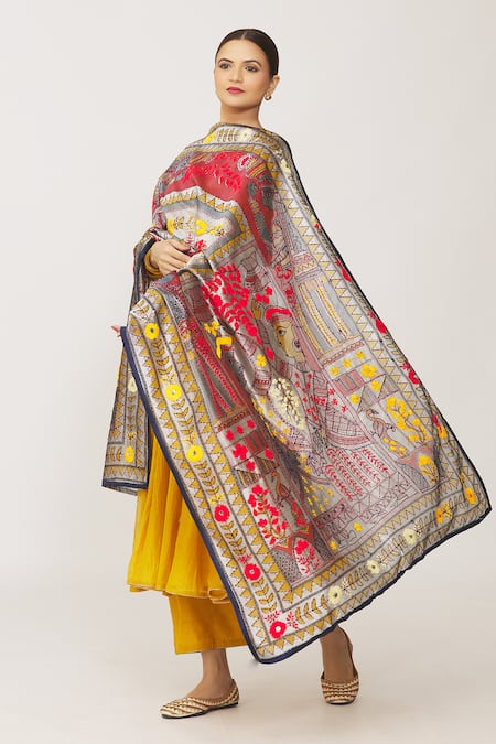 Samyukta Singhania Chanderi Figurine Pattern Phulkari Dupatta 