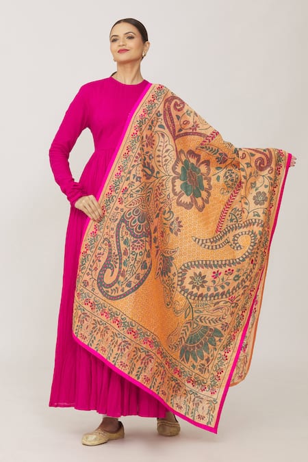 Buy Naintara Bajaj Orange Chanderi Sequins Phulkari Work Dupatta Online at Aza Fashions Buy_Naintara Bajaj_Orange Chanderi Sequins Phulkari Work Dupatta_Online_at_Aza_Fashions