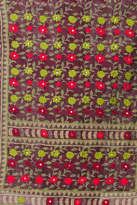 Buy Naintara Bajaj Maroon Chanderi Sequins And Phulkari Work Dupatta Online at Aza Fashions Buy_Naintara Bajaj_Maroon Chanderi Sequins And Phulkari Work Dupatta_Online_at_Aza_Fashions