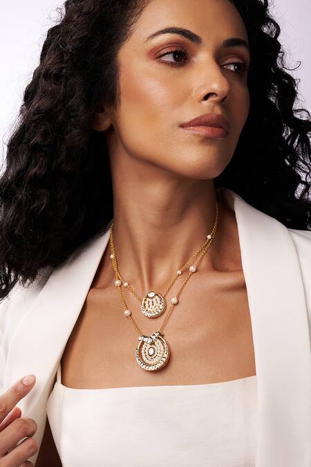 Joules By Radhika_Gold Plated Pearl Embellished Dainty Necklace _Online_at_Aza_Fashions