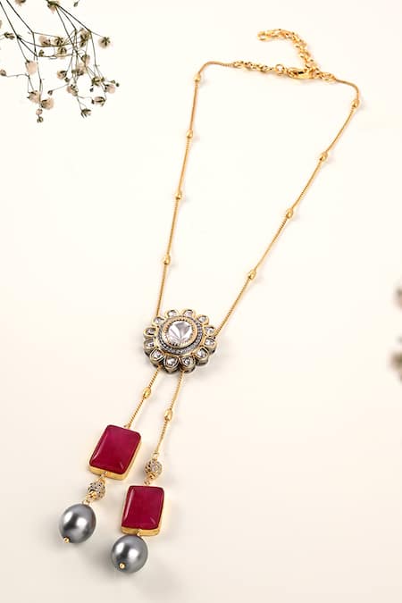 Shop Joules By Radhika Gold Plated Agate Embellished Petite Necklace at Aza Fashions Shop_Joules By Radhika_Gold Plated Agate Embellished Petite Necklace _at_Aza_Fashions