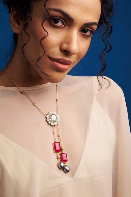 Joules By Radhika Gold Plated Agate Embellished Petite Necklace Online at Aza Fashions Joules By Radhika_Gold Plated Agate Embellished Petite Necklace _Online_at_Aza_Fashions