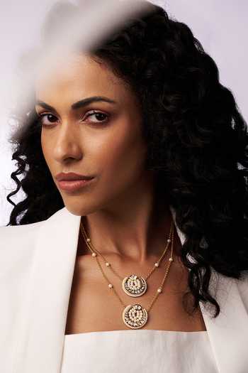 Joules by Radhika_Gold Plated Classic Pearl And Kundan Dainty Layered Necklace _Online_at_Aza_Fashions