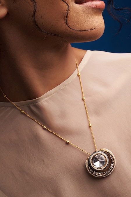 Joules By Radhika Gold Plated Polki Embellished Pendant Necklace 