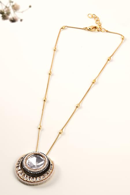 Shop Joules By Radhika Gold Plated Polki Embellished Pendant Necklace at Aza Fashions Shop_Joules By Radhika_Gold Plated Polki Embellished Pendant Necklace _at_Aza_Fashions