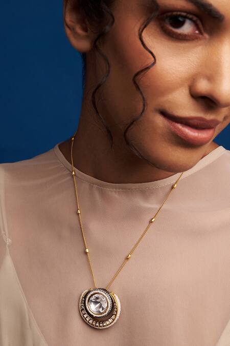 Joules By Radhika Gold Plated Polki Embellished Pendant Necklace Online at Aza Fashions Joules By Radhika_Gold Plated Polki Embellished Pendant Necklace _Online_at_Aza_Fashions
