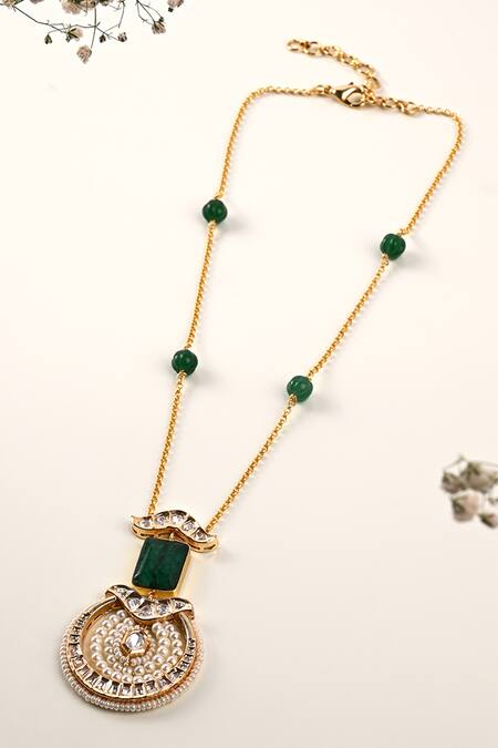 Shop Joules By Radhika Gold Plated Agate Stone Embellished Pendant Necklace at Aza Fashions Shop_Joules By Radhika_Gold Plated Agate Stone Embellished Pendant Necklace_at_Aza_Fashions