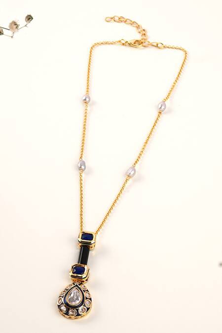 Shop Joules By Radhika Gold Plated Onyx Embellished Pendant Necklace at Aza Fashions Shop_Joules By Radhika_Gold Plated Onyx Embellished Pendant Necklace_at_Aza_Fashions