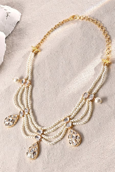 Shop Joules By Radhika White Waves Of Pearl Embellished Necklace at Aza Fashions Shop_Joules By Radhika_White Waves Of Pearl Embellished Necklace _at_Aza_Fashions