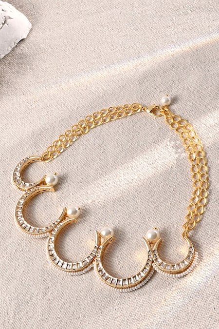 Shop Joules By Radhika White Crescent Cut Work Choker Necklace at Aza Fashions Shop_Joules By Radhika_White Crescent Cut Work Choker Necklace _at_Aza_Fashions