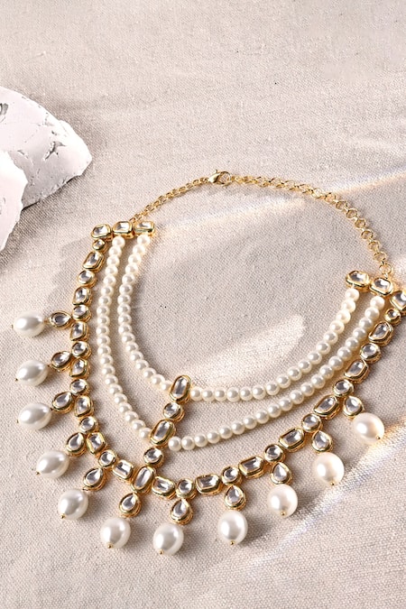 Shop Joules By Radhika White Kundan Polki Embellished Layered Choker Necklace at Aza Fashions Shop_Joules By Radhika_White Kundan Polki Embellished Layered Choker Necklace_at_Aza_Fashions