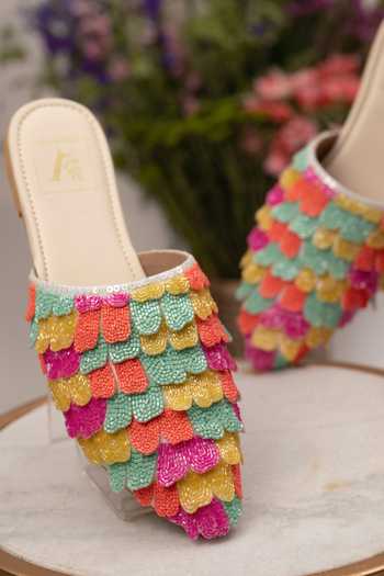 House Of Vian Multi Color Embellished Petal Applique Strap Mules Online at Aza Fashions House Of Vian_Multi Color Embellished Petal Applique Strap Mules _Online_at_Aza_Fashions