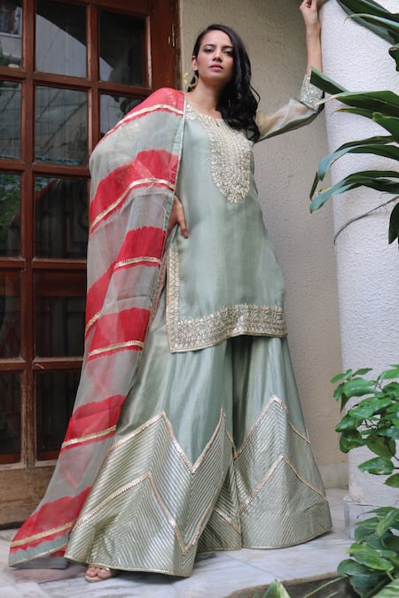 Kyra By Bhavna Gota Embroidered Kurta Sharara Set 