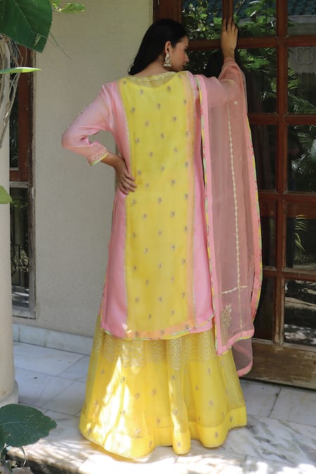 Shop Kyra By Bhavna Pink Silk, Organza Embroidery, Gota Patti Kurta Sharara Set at Aza Fashions Shop_Kyra By Bhavna_Pink Silk, Organza Embroidery, Gota Patti Kurta Sharara Set _at_Aza_Fashions