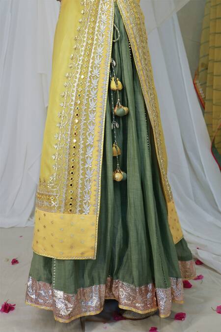 Buy Kyra By Bhavna Yellow Organza, Chanderi, Georgette Embroidery, Mirrors, Gota Kurta Lehenga Set Online at Aza Fashions Buy_Kyra By Bhavna_Yellow Organza, Chanderi, Georgette Embroidery, Mirrors, Gota Kurta Lehenga Set _Online_at_Aza_Fashions