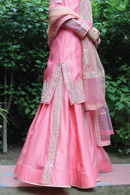 Buy Kyra By Bhavna Pink Organza, Chanderi, Linen Embroidery, Gota Patti Round Kurta Sharara Set Online at Aza Fashions Buy_Kyra By Bhavna_Pink Organza, Chanderi, Linen Embroidery, Gota Patti Round Kurta Sharara Set _Online_at_Aza_Fashions