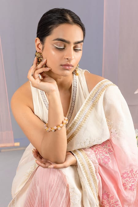 Kyra By Bhavna Off White Chanderi, Cotton Lace, Zari V-neck Sleeveless Ombre Anarkali Set Online at Aza Fashions Kyra By Bhavna_Off White Chanderi, Cotton Lace, Zari V-neck Sleeveless Ombre Anarkali Set _Online_at_Aza_Fashions