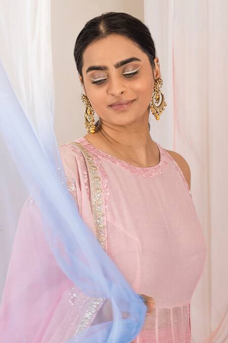Kyra By Bhavna Pink Chanderi, Cotton Embroidery, Gota Patti Boat Ombre Anarkali Sharara Set Online at Aza Fashions Kyra By Bhavna_Pink Chanderi, Cotton Embroidery, Gota Patti Boat Ombre Anarkali Sharara Set _Online_at_Aza_Fashions