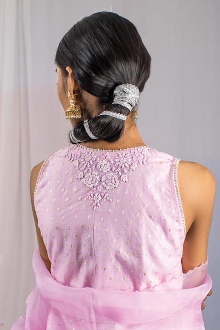 Shop Kyra By Bhavna Purple Organza, Chanderi, Georgette Pearls, Embroidery Split Kurta Sharara Set at Aza Fashions Shop_Kyra By Bhavna_Purple Organza, Chanderi, Georgette Pearls, Embroidery Split Kurta Sharara Set _at_Aza_Fashions