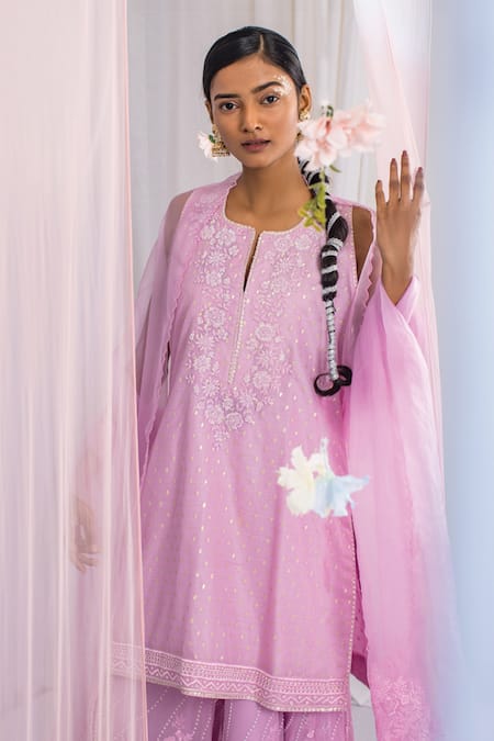 Kyra By Bhavna Purple Organza, Chanderi, Georgette Pearls, Embroidery Split Kurta Sharara Set Online at Aza Fashions Kyra By Bhavna_Purple Organza, Chanderi, Georgette Pearls, Embroidery Split Kurta Sharara Set _Online_at_Aza_Fashions