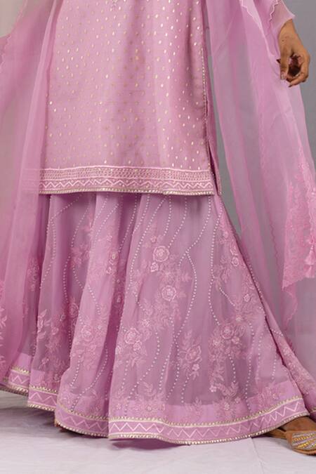 Buy Kyra By Bhavna Purple Organza, Chanderi, Georgette Pearls, Embroidery Split Kurta Sharara Set Online at Aza Fashions Buy_Kyra By Bhavna_Purple Organza, Chanderi, Georgette Pearls, Embroidery Split Kurta Sharara Set _Online_at_Aza_Fashions