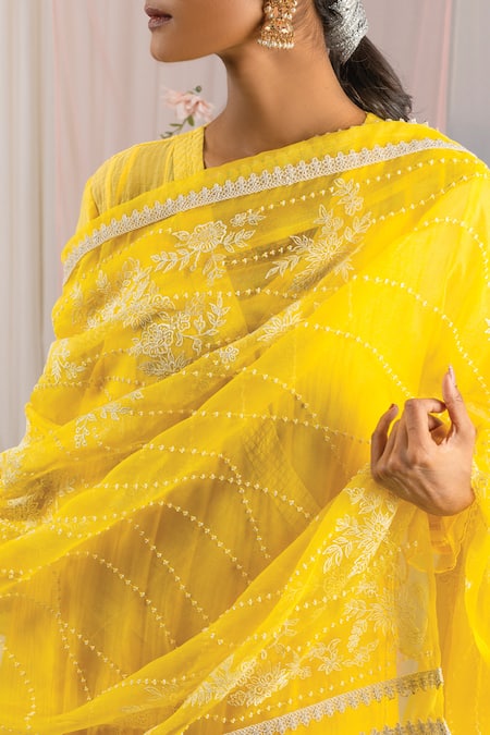 Kyra By Bhavna Yellow Chanderi, Organza, Modal Embroidery, Pearls Angrakha Set With Dupatta Online at Aza Fashions Kyra By Bhavna_Yellow Chanderi, Organza, Modal Embroidery, Pearls Angrakha Set With Dupatta _Online_at_Aza_Fashions