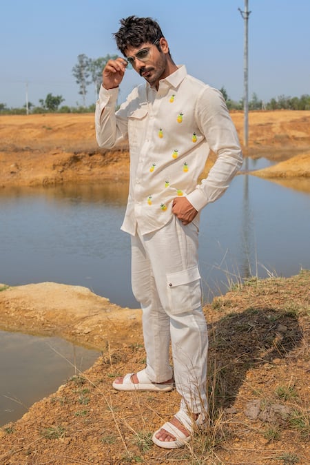 Runit Gupta Pineapple Cutdana Embroidered Panel Shirt 