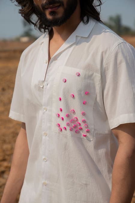 Runit Gupta White Cotton Beads Placed Dragon Fruit Embroidered Shirt Online at Aza Fashions Runit Gupta_White Cotton Beads Placed Dragon Fruit Embroidered Shirt _Online_at_Aza_Fashions