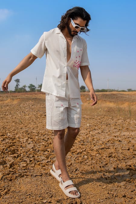 Shop Runit Gupta White Cotton Beads Placed Dragon Fruit Embroidered Shirt Online at Aza Fashions Shop_Runit Gupta_White Cotton Beads Placed Dragon Fruit Embroidered Shirt _Online_at_Aza_Fashions