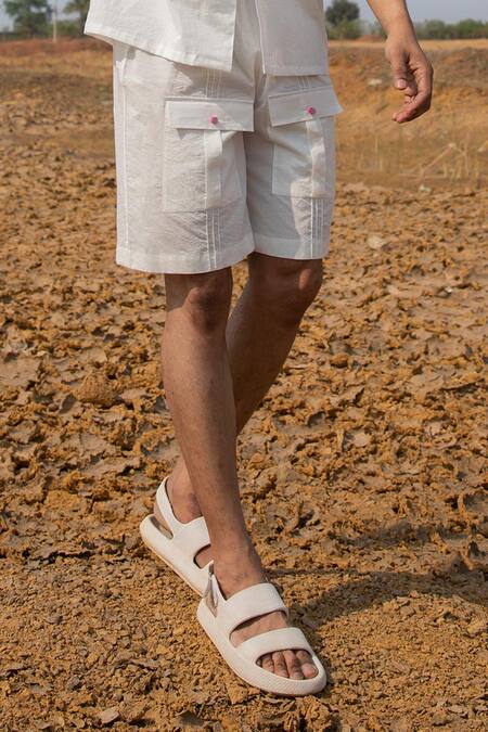 Buy_Runit Gupta_White Cotton Beads Embroidered Pintuck Shorts _Online_at_Aza_Fashions