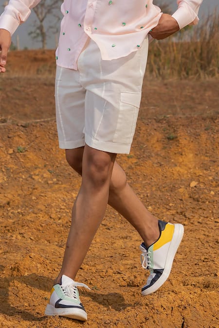 Shop_Runit Gupta_White Cotton Solid Designer Shorts _at_Aza_Fashions