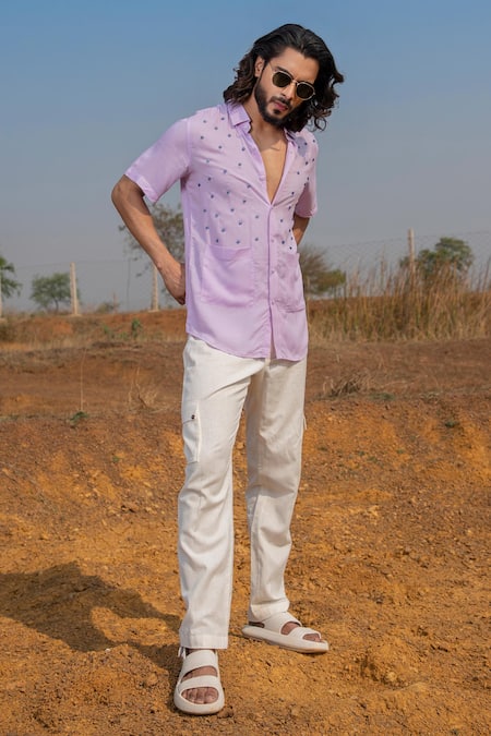 Buy_Runit Gupta_White Cotton Linen Solid Straight Pyjama _Online_at_Aza_Fashions