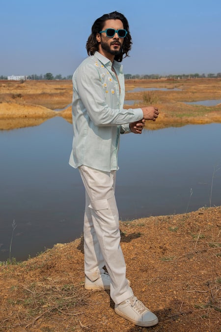 Shop_Runit Gupta_White Cotton Linen Solid Straight Pant _at_Aza_Fashions