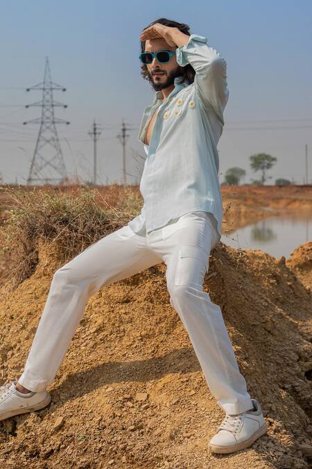 Buy_Runit Gupta_White Cotton Linen Solid Straight Pant _Online_at_Aza_Fashions