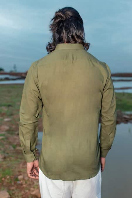 Shop Runit Gupta Green Cotton Pleated Detailed Shirt at Aza Fashions Shop_Runit Gupta_Green Cotton Pleated Detailed Shirt _at_Aza_Fashions