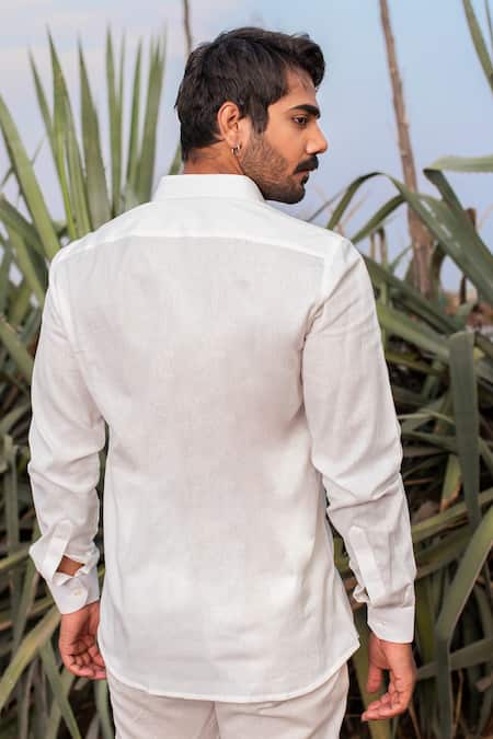 Shop_Runit Gupta_Multi Color Cotton, Linen Block Detailed Shirt _at_Aza_Fashions
