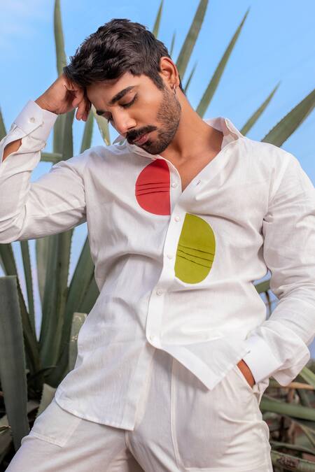 Runit Gupta_Multi Color Cotton, Linen Block Detailed Shirt _Online_at_Aza_Fashions