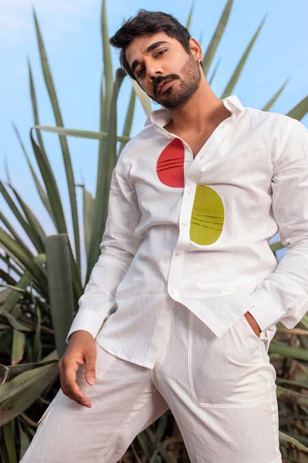 Buy_Runit Gupta_Multi Color Cotton, Linen Block Detailed Shirt _Online_at_Aza_Fashions