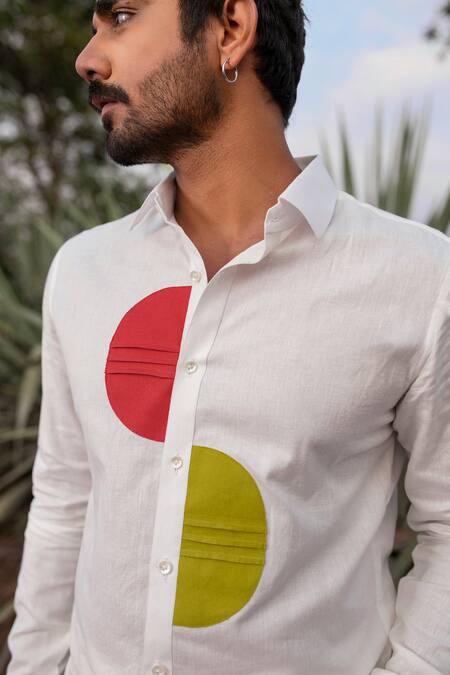 Shop_Runit Gupta_Multi Color Cotton, Linen Block Detailed Shirt _Online_at_Aza_Fashions