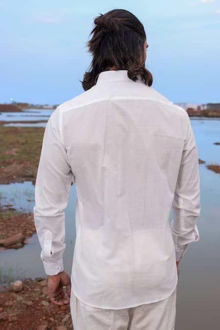 Shop_Runit Gupta_White Cotton Patch Ombre Shirt _at_Aza_Fashions