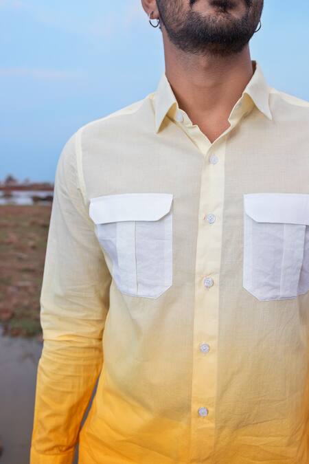 Runit Gupta_White Cotton Hand Dyed Ombre Shirt _at_Aza_Fashions